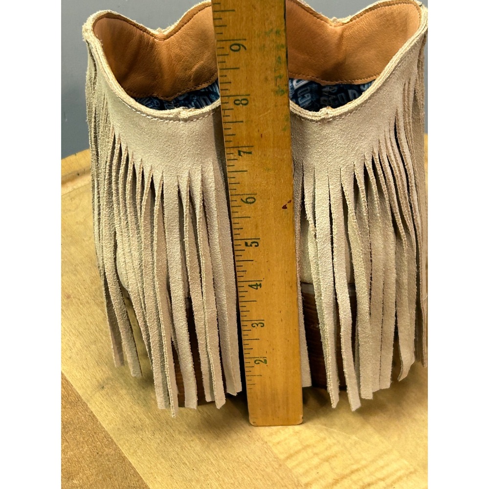 Dingo Ankle Boots Women 9.5M Sand Suede Fringe Western Pointed Toe Booties - Picture 7 of 13